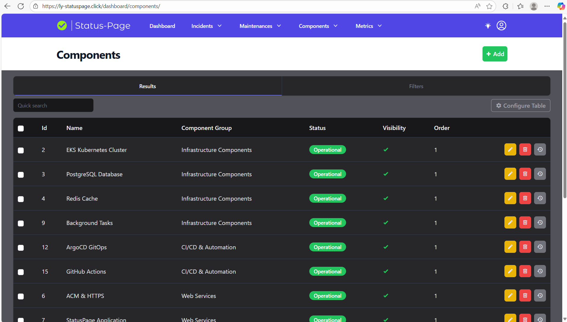 Status Page Components